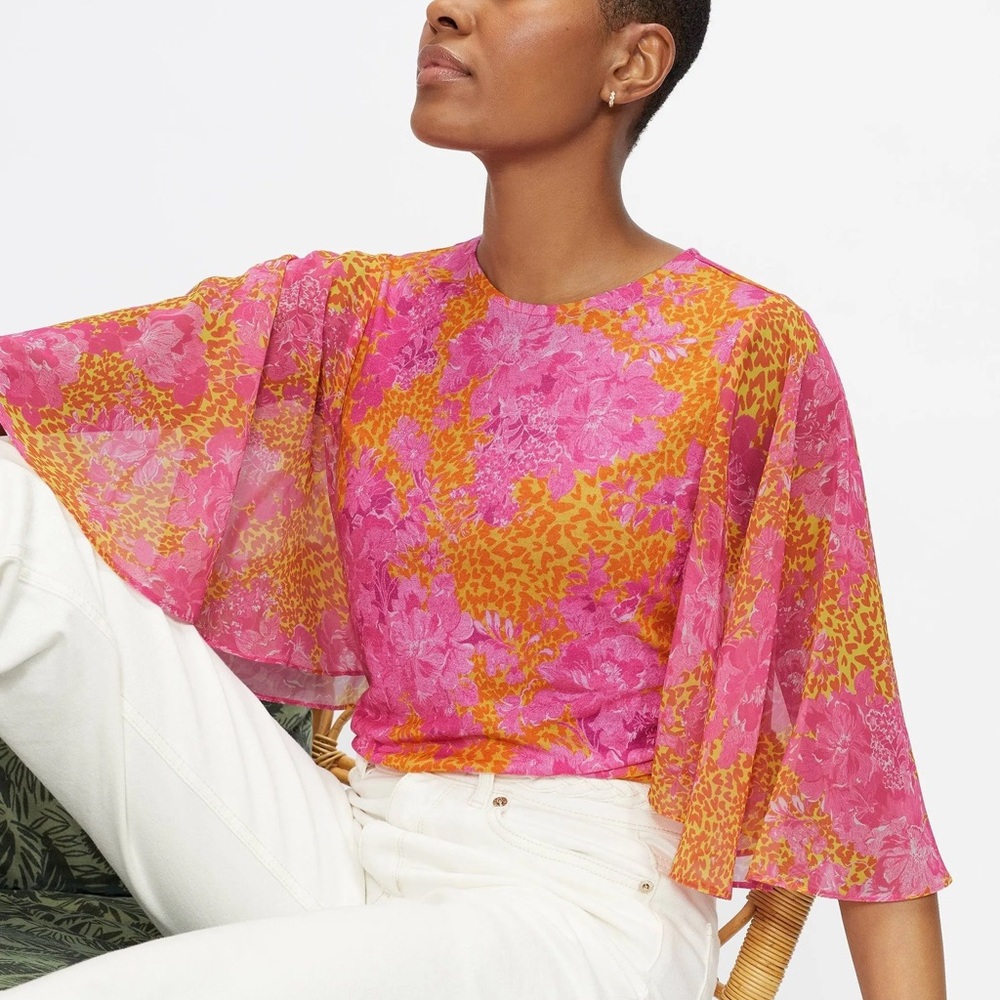 Ted Baker London Lilanya Metropolis Printed Flutter Sleeve Blouse